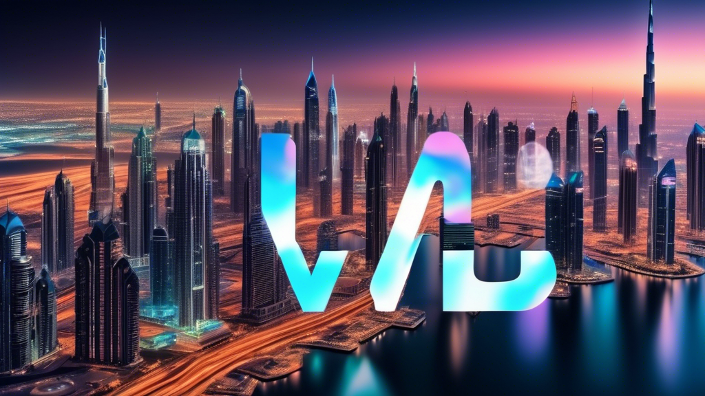 Dubai skyline at twilight with holographic projection of a large Crypto.com logo above the city, symbolizing the issuance of a full VASP license.