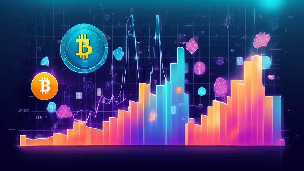 Digital artwork of a graph showing cryptocurrency values soaring over a backdrop of softening Consumer Price Index (CPI) numbers, with optimistic investors and futuristic digital elements surrounding it.