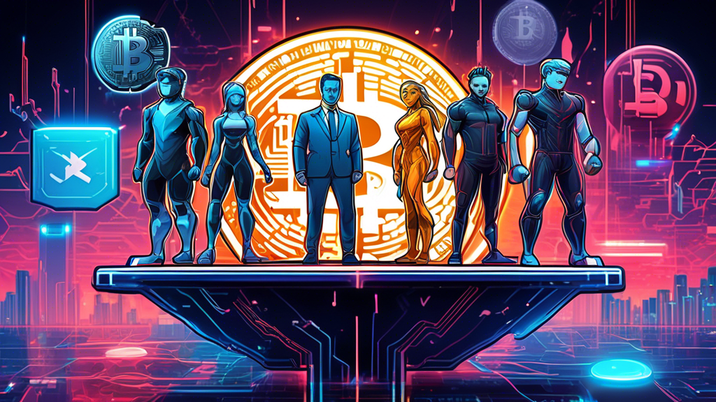 Detailed digital artwork of top cryptocurrencies - Bitcoin (BTC), Litecoin (LTC), and Tron (TRX) - as vibrant, animated characters standing on a futuristic trading platform, with dynamic graphs and digital elements in the backdrop.